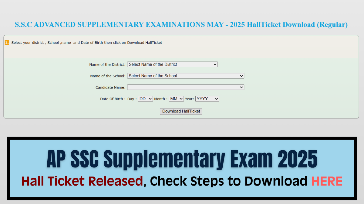 AP SSC Supplementary Hall Ticket 2025: Download 10th Admit Card ASEE and OSSC at bse.ap.gov.in