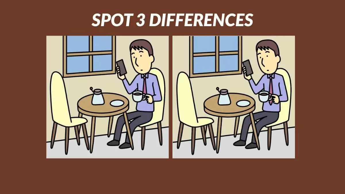 Spot 3 differences man drinking coffee