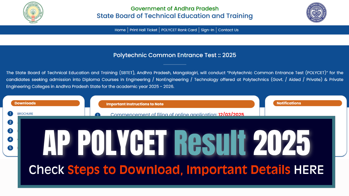 AP POLYCET Result 2025 released, check details here.