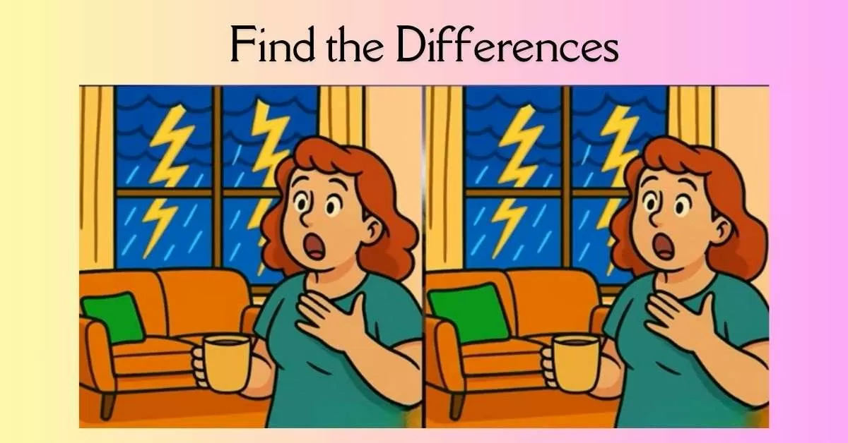 Spot the 3 Differences in Lady Getting Scared of Thunder