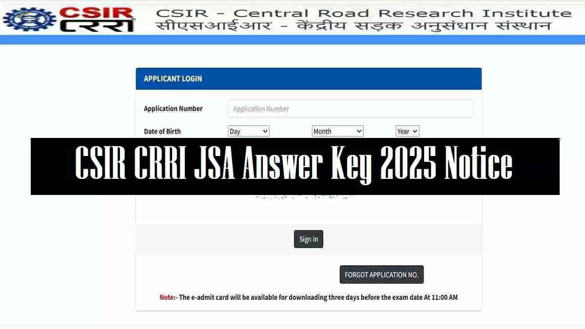 Get the direct link to CSIR CRRI JSA Answer Key 2025 Notice here.