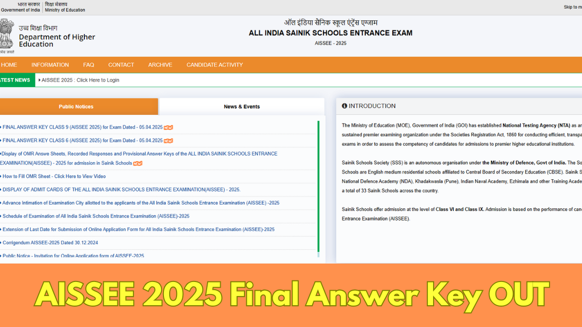 AISSEE 2025 Final Answer Key OUT