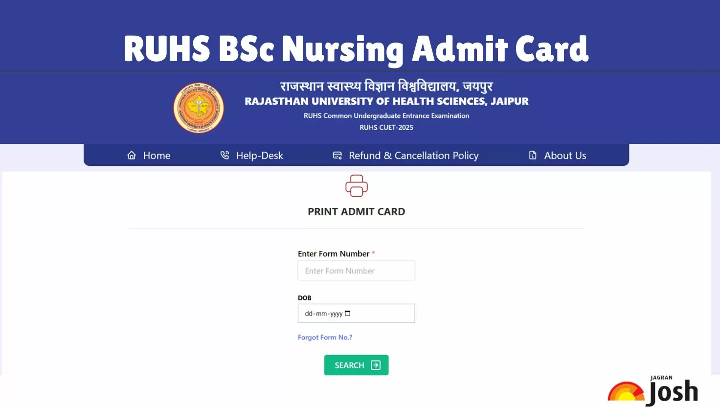 RUHS BSc Nursing Admit Card 2025