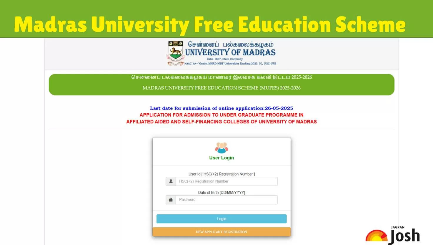 Madras University Free Education Scheme for the Academic Year 2025-26