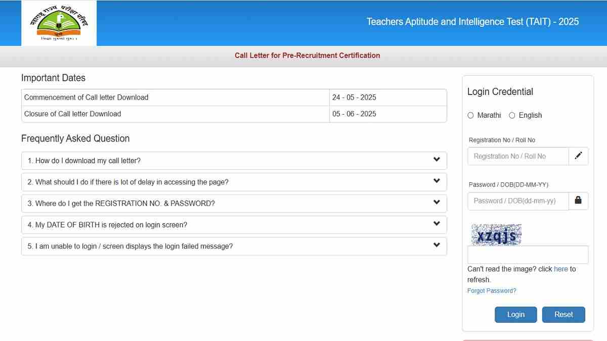 MAHA TAIT Admit Card 2025 Out at mscepune.in, Check Link to download hall ticket 
