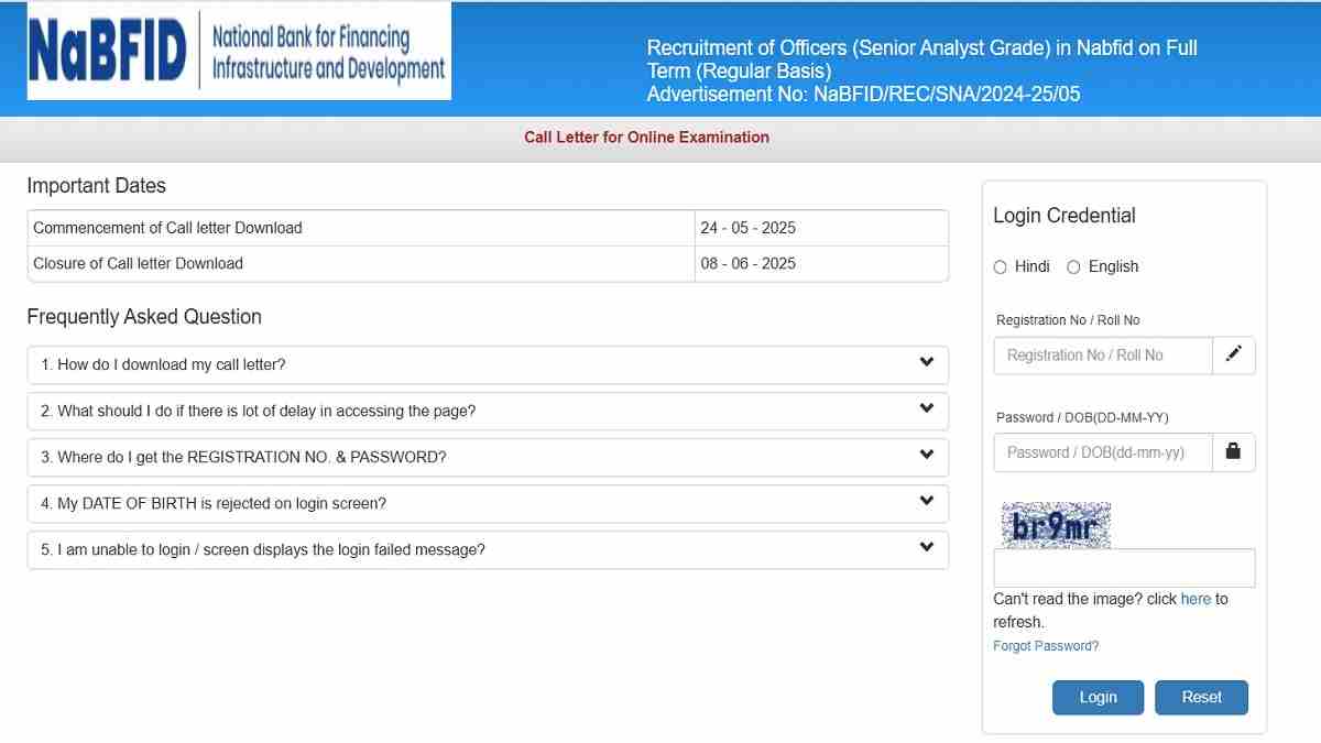 NaBFID Admit Card 2025 Released at nabfid.org, Download Senior Analyst Grade Hall Ticket Direct Link and Steps Here