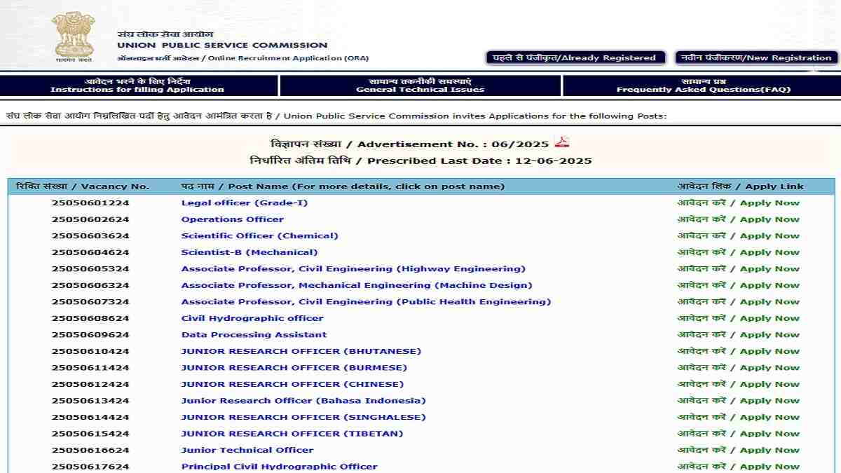 UPSC ORA Recruitment 2025, Apply Online For Operations Officer, Training Officer and others at upsc.gov.in, Check Eligibility, Apply Online and More