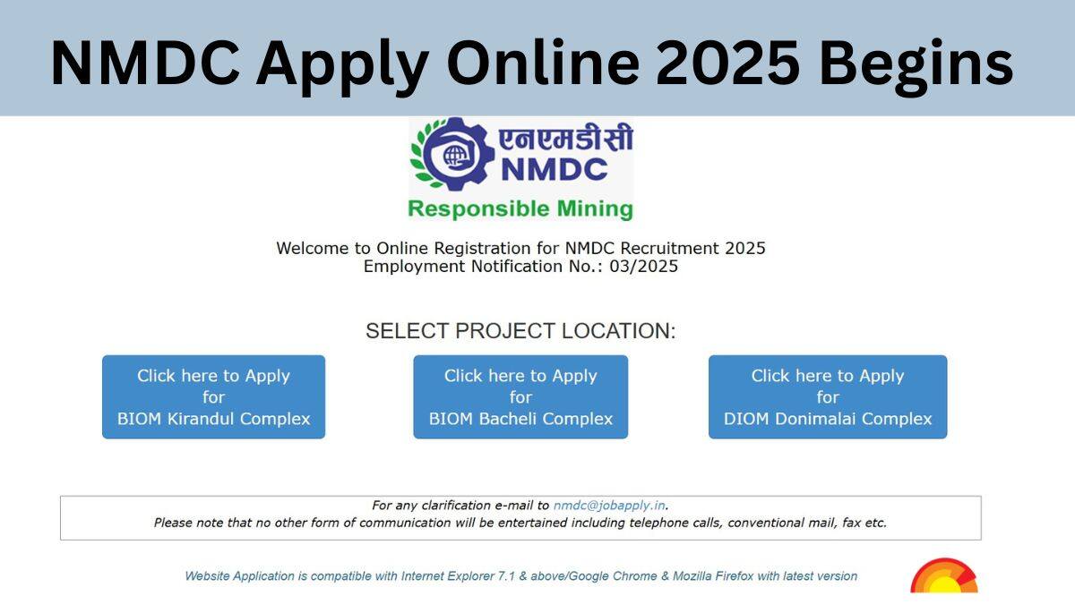 NMDC Recruitment 2025 Apply Online Begins for 995 Vacancies at nmdc.co.in, Direct Registration Link Here