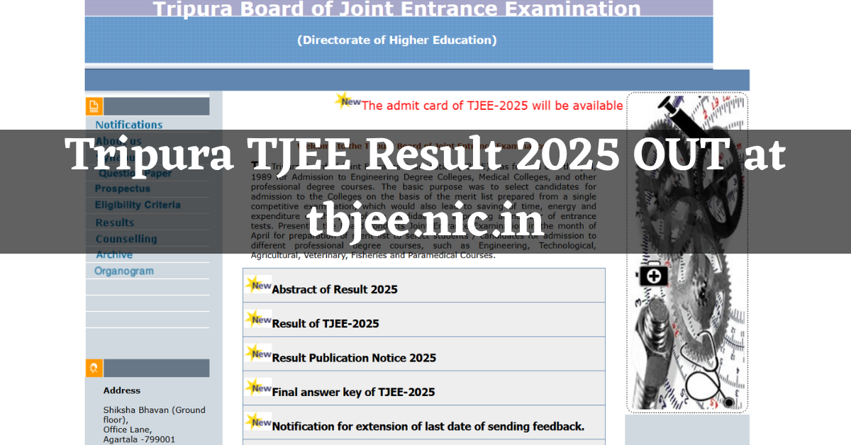 Tripura TBJEE Result 2025 OUT at tbjee.nic.in