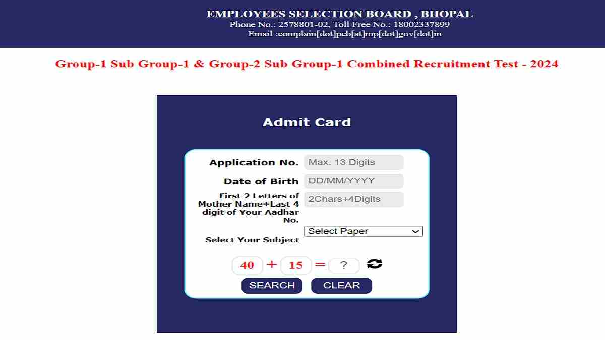 MPESB Group 1 Sub Group-1 & Group-2 Sub Admit Card 2025 OUT at esb.mp.gov.in, Download Link Here