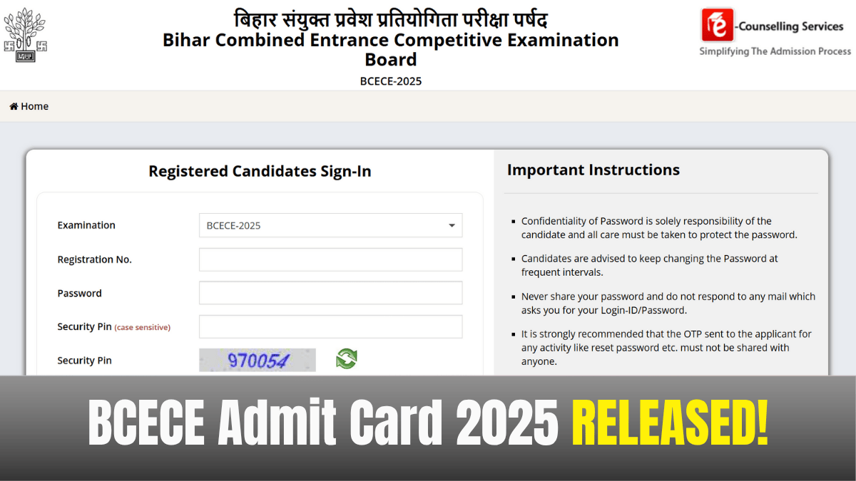 BCECE Admit Card 2025 RELEASED!