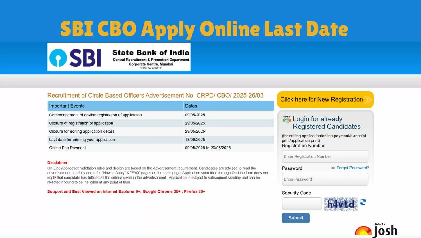 Last Date to apply online today for SBI CBO Post