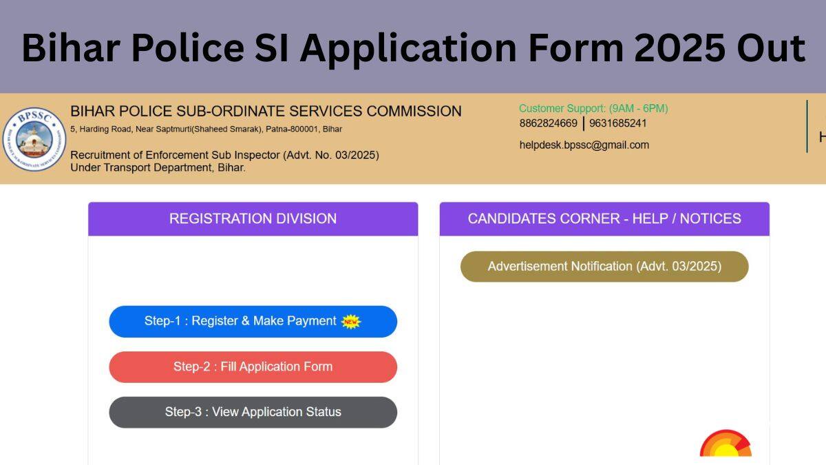 Bihar Police SI Vacancy 2025 Apply Online Begins at bpssc.bihar.gov.in, Check Application Form Date, Fees, Eligibility and More
