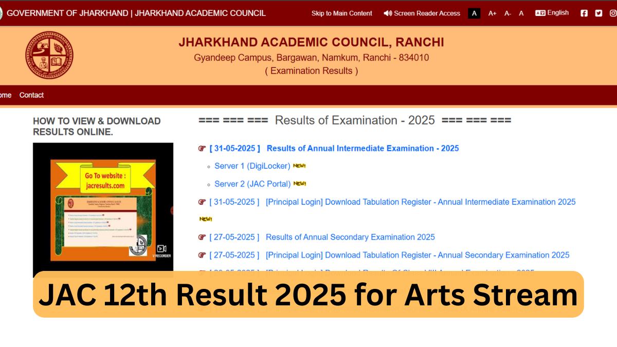 12th Arts Result 2025: GET Jharkhand Board Class 12 Arts Stream Result at jac.jharkhand.gov.in