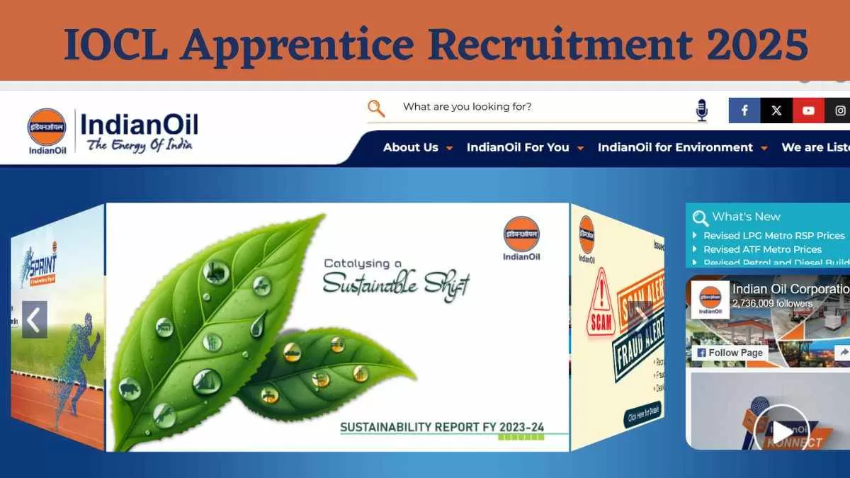 IOCL Apprentice Recruitment 2025: इंडियन ऑयल कॉर्पोरेशन लिमिटेड में ट्रेड अपरेंटिस के 1770 पदों पर निकली रिक्ति, यहाँ चेक करें डिटेल्स   