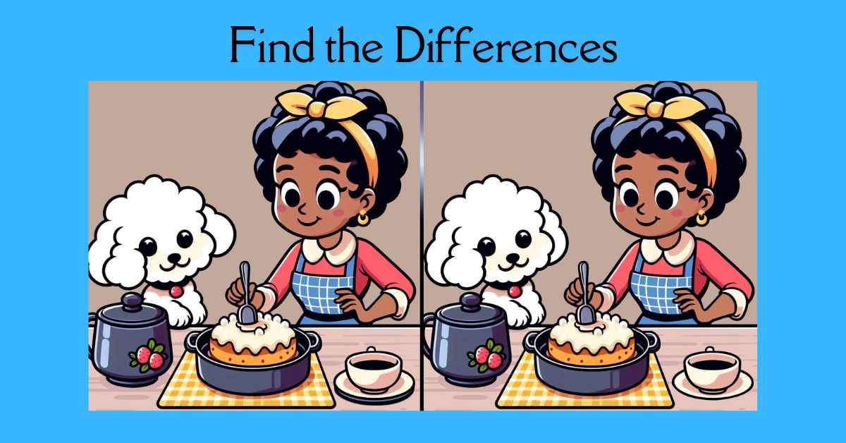 Spot the 3 Differences in Lady and Dog Baking a Cake Beat the 27-Second Challenge!