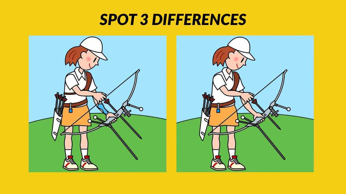 Spot 3 differences between the lady archer pictures in 15 seconds!