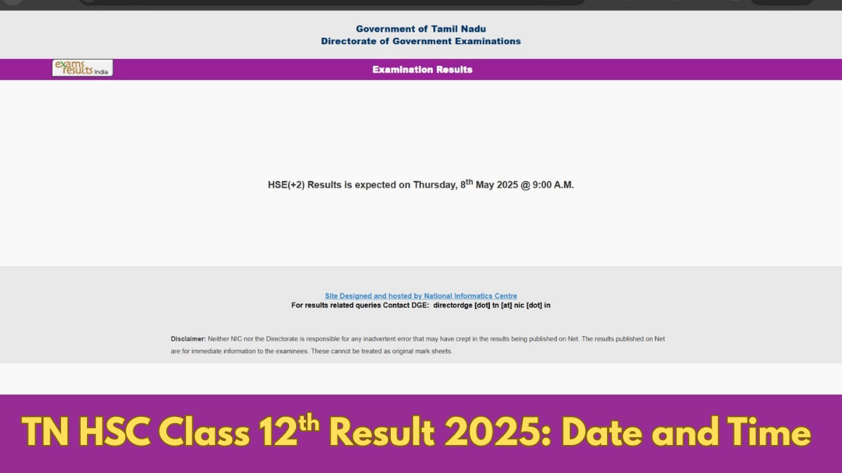 Tamil Nadu TN Class 12 Results 2025: Date and Time