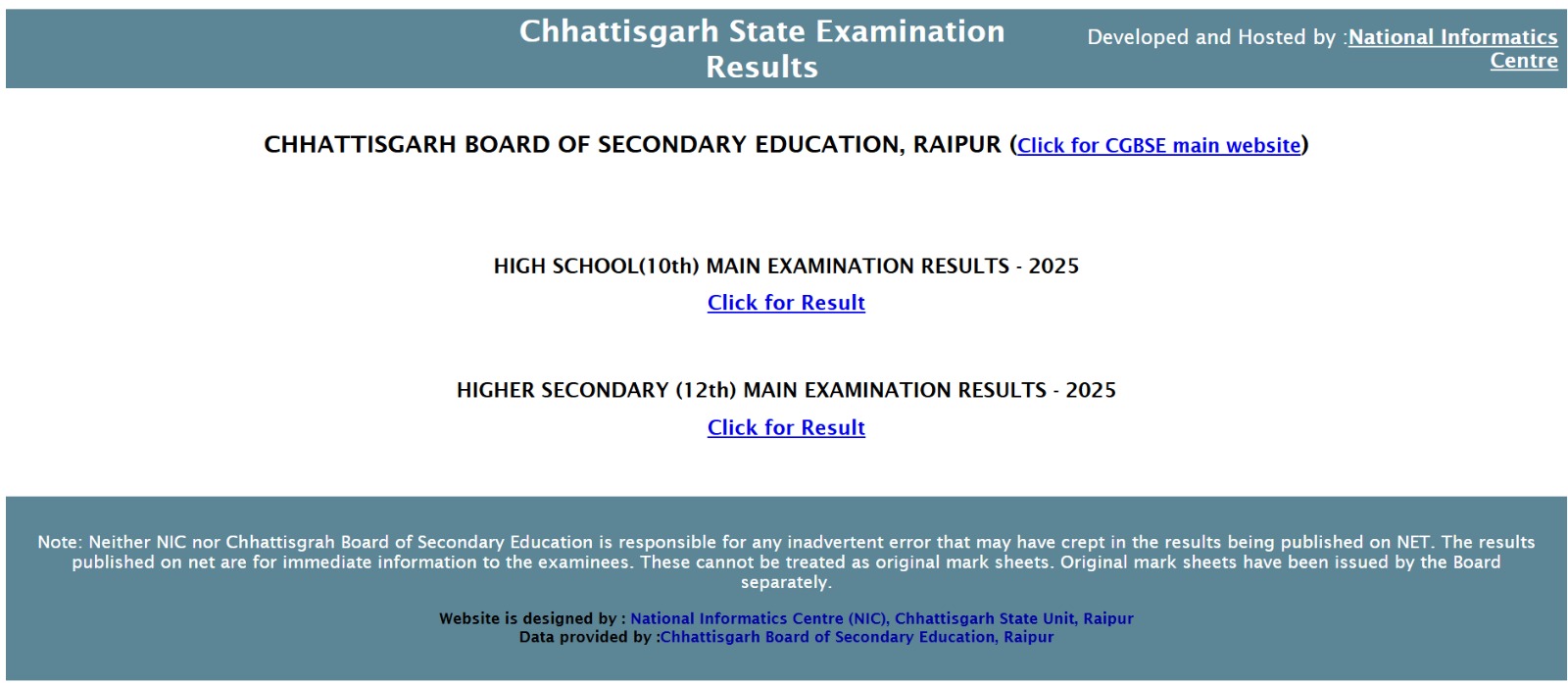 छत्तीसगढ़ CG Board 10th, 12th का रिजल्ट 2025 लिंक