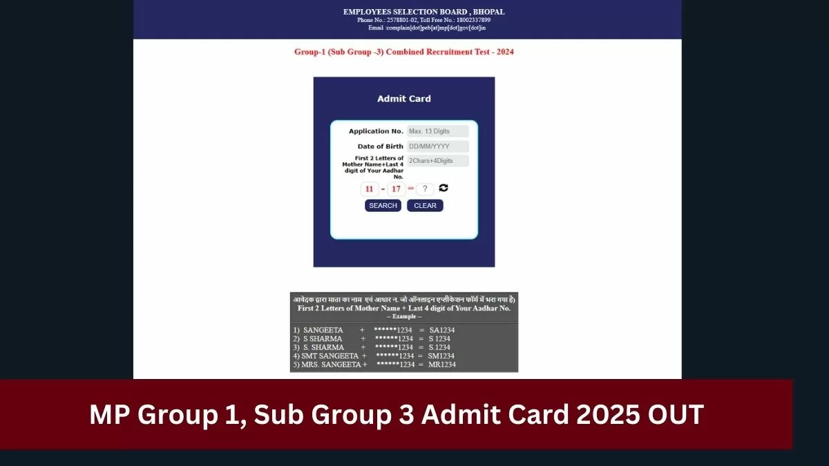 MP Group 1 Admit Card 2025 OUT