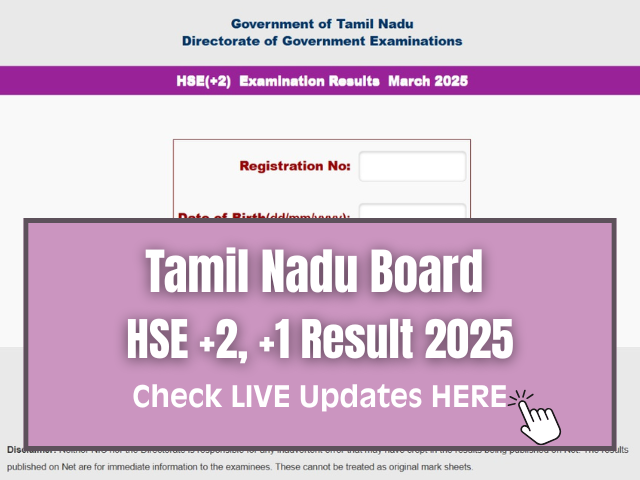Tamil Nadu HSE +2 Result 2025 direct link here.