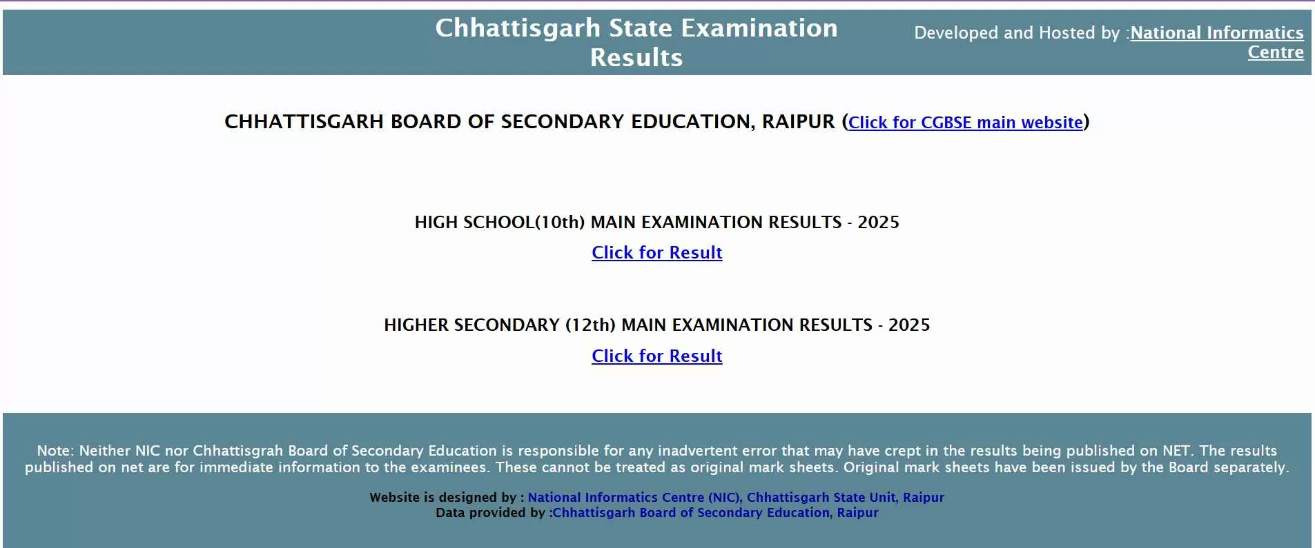 सीजी बोर्ड 10वीं 12वीं रिजल्ट 2025  सीजीबीएसई वेबसाइट cgbse.nic.in या results.cg.nic.in पर जारी