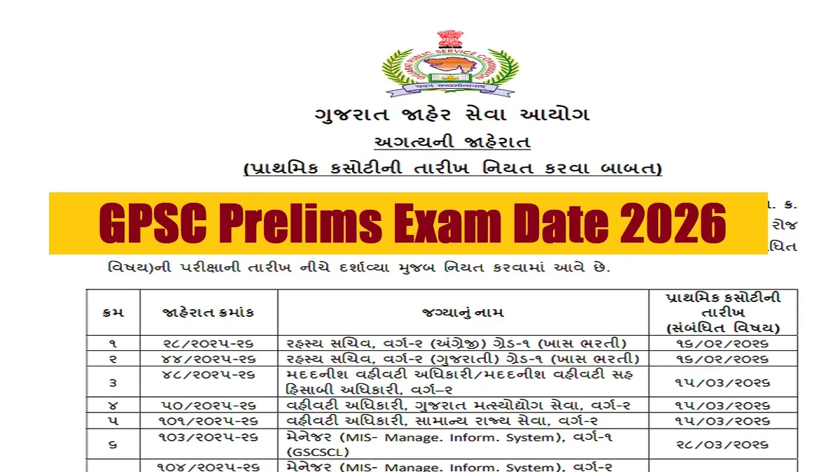 GPSC Prelims Exam Date 2026 OUT Check Preliminary Examinations gpsc-prelims-exam-date-2026-out-check-preliminary-examinations
