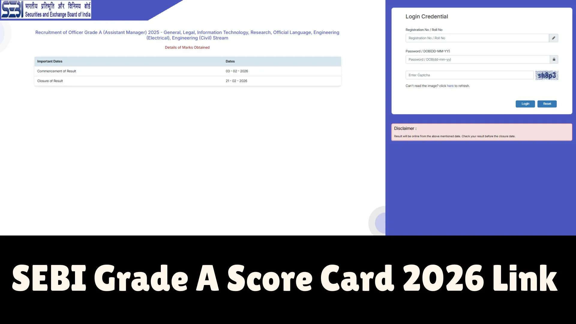SEBI Grade A Score Card 2026 Link [OUT]: सेबी ग्रेड A प्रीलिम्स ...