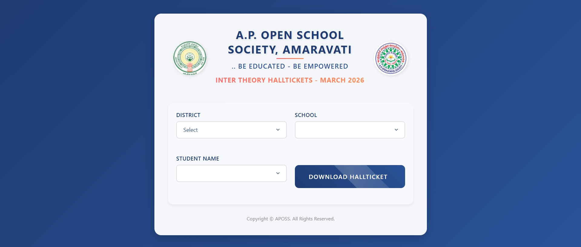 APOSS released the AP Intermediate Open School Hall Ticket 2026 today, February 20, 2026.