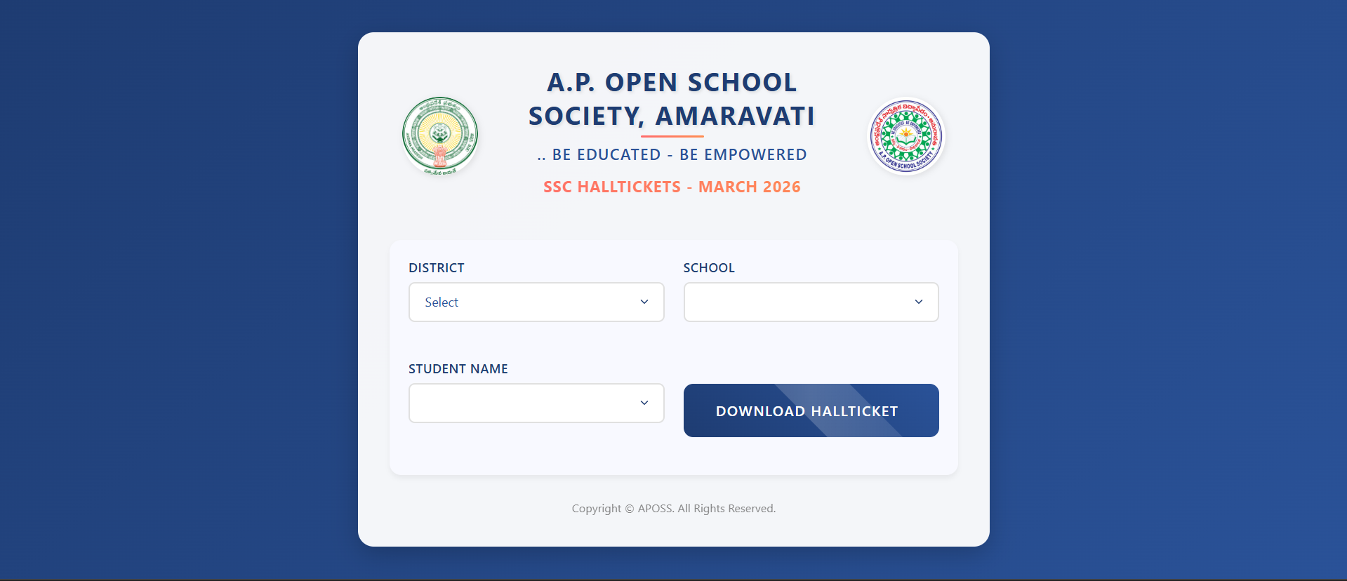 The Andhra Pradesh Open School Society released the SSC 2026 hall tickets today, March 9, 2026.