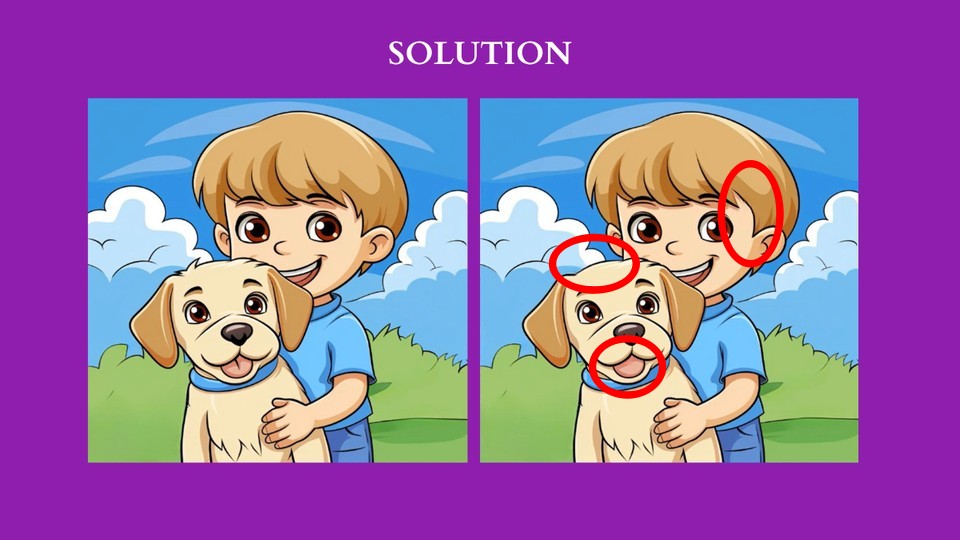 Spot differences between boy and dog solution