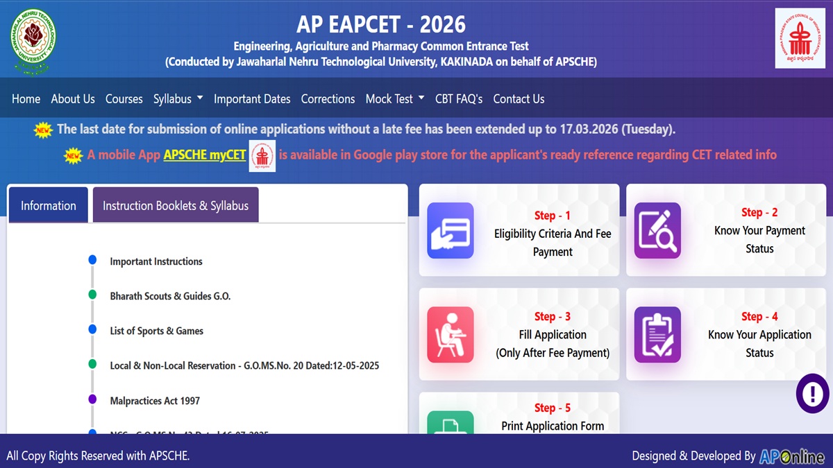 AP EAPCET 2026 Application Window Without Late Fee Closes today
