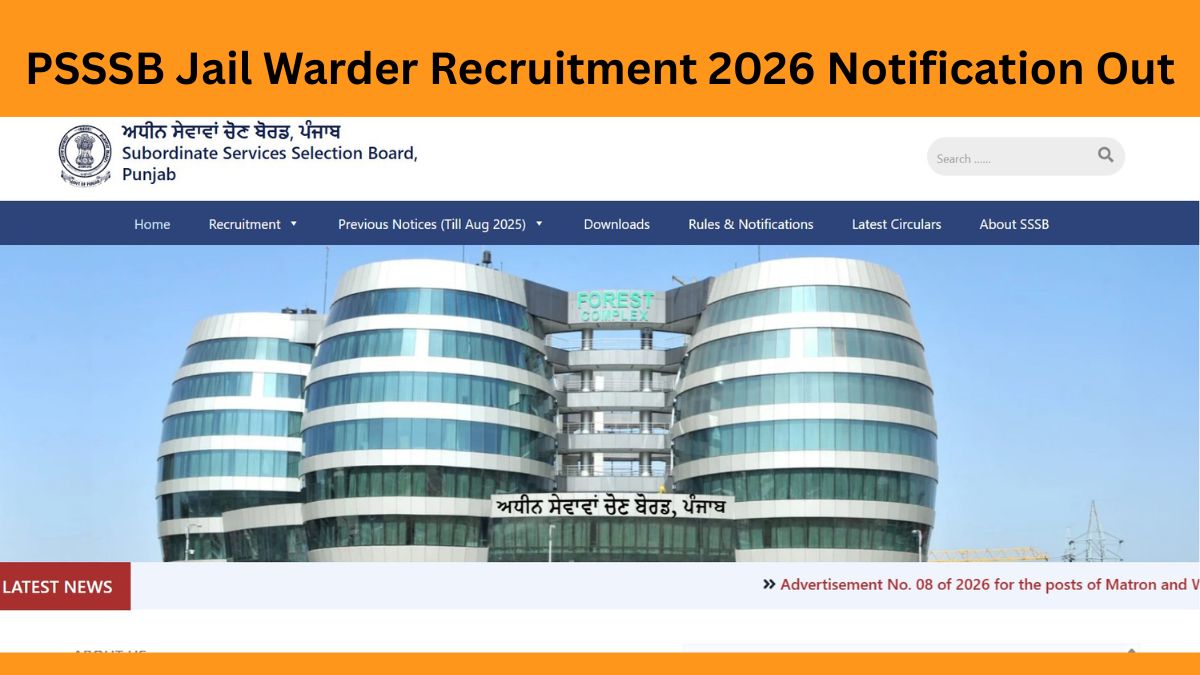 PSSSB Jail Warder Recruitment 2026 Notification Out: Apply Online for 532 Warder & Matron Posts