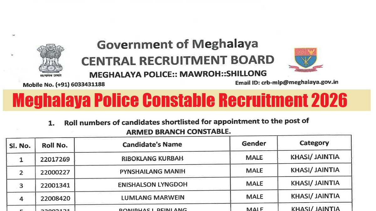 Meghalaya Police Constable Result 2026 Out at megpolice.gov.in, Download Second Merit List PDF-Link Here