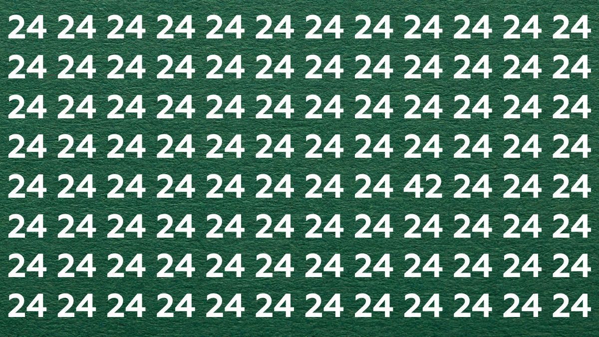 A visual puzzle showing a grid of white number 24s on a green background with one hidden number 42.