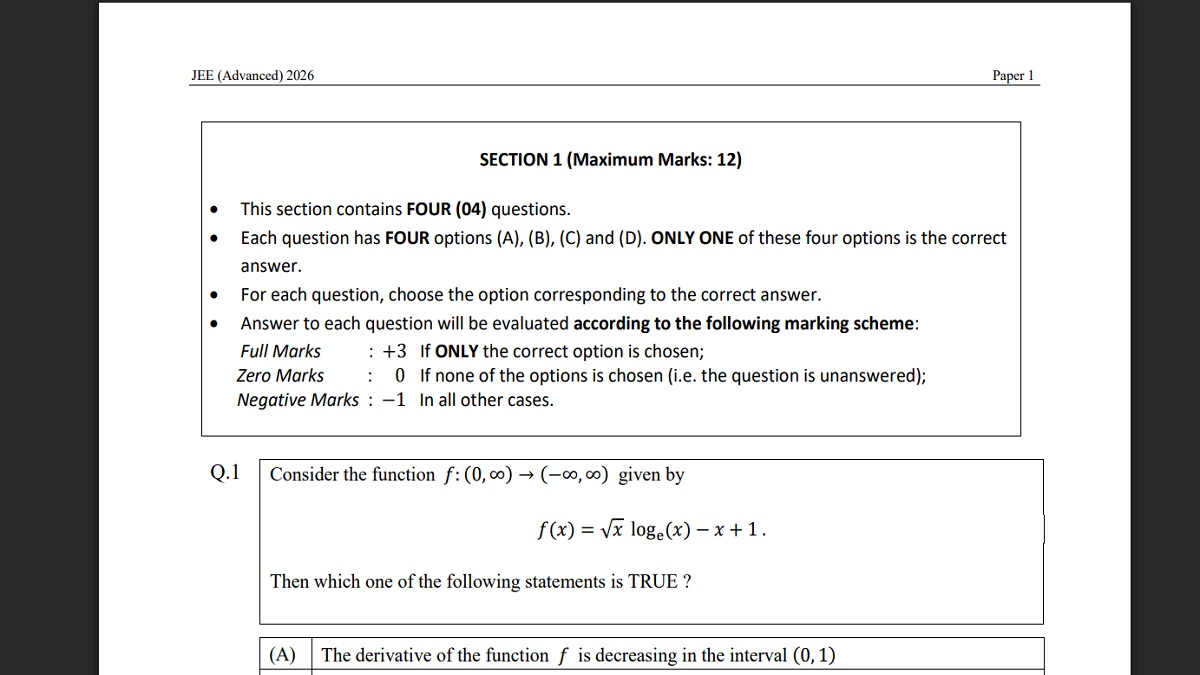 JEE Advanced 2026 Question Paper Out, Response Sheet on May 21, Answer Key on May 25 at jeeadv.ac.in
