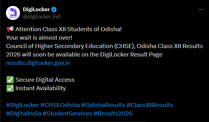 Odisha 12th Result 2026 DigiLocker: Results to be Released Soon at results.digilocker.gov.in