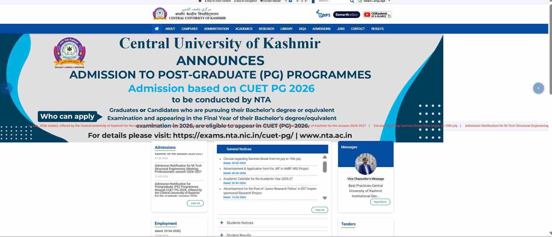 Central University of Kashmir PhD Admission 2026 Begins at cukashmir.ac.in; Apply Online
