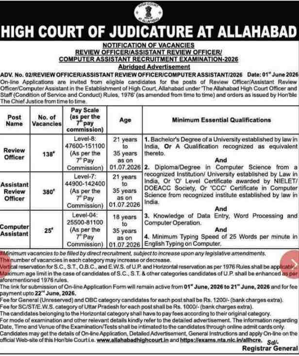 Allahabad High Court Recruitment 2026 Notice
