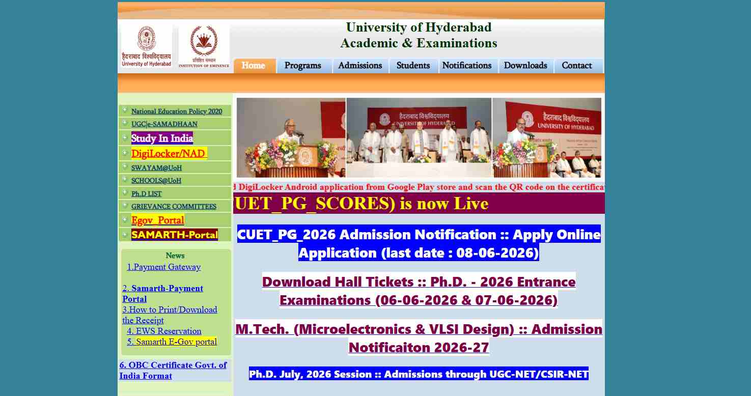 University of Hyderabad PG Admissions 2026 Open; Apply Online at acad.uodyd.ac.in by June 8