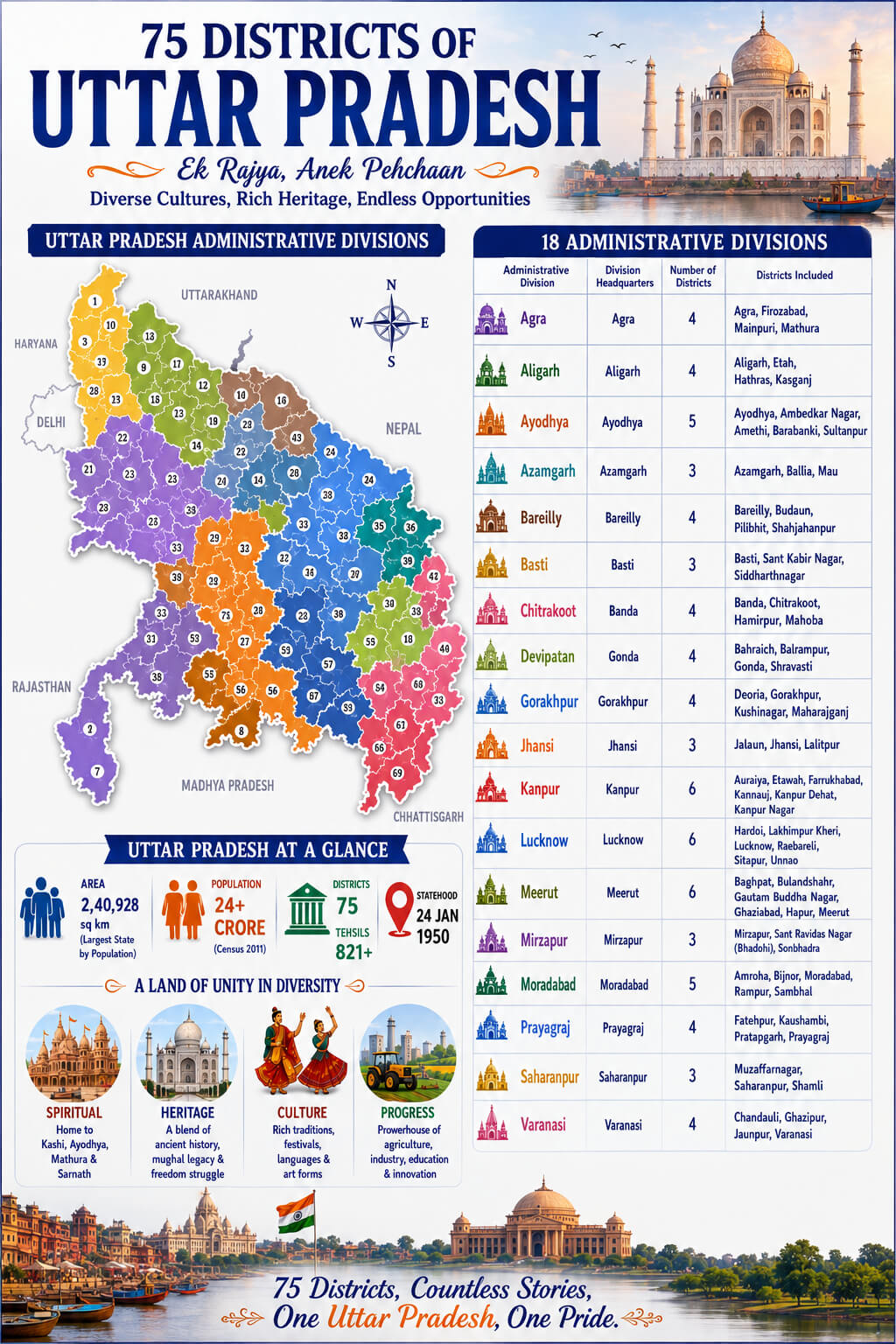 districts of uttar pradesh along with adminstrative divisions