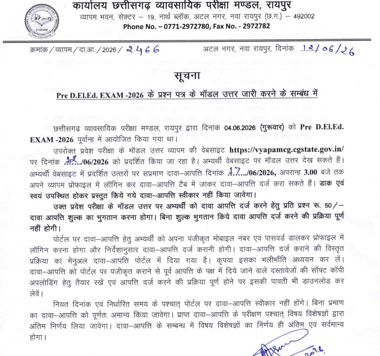 CG Vyapam Answer Key 2026