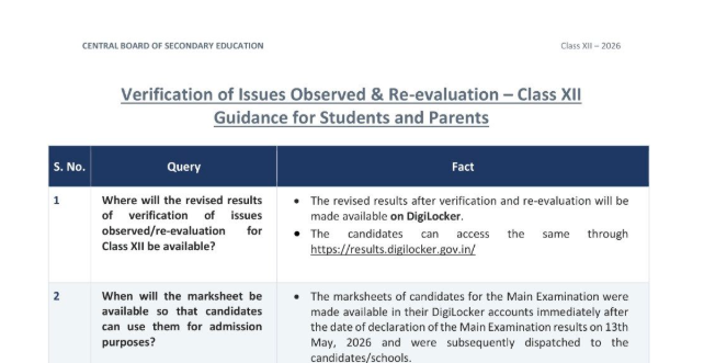 CBSE Class 12 Verification and Re-evaluation: Guidance for Students and Parents Released