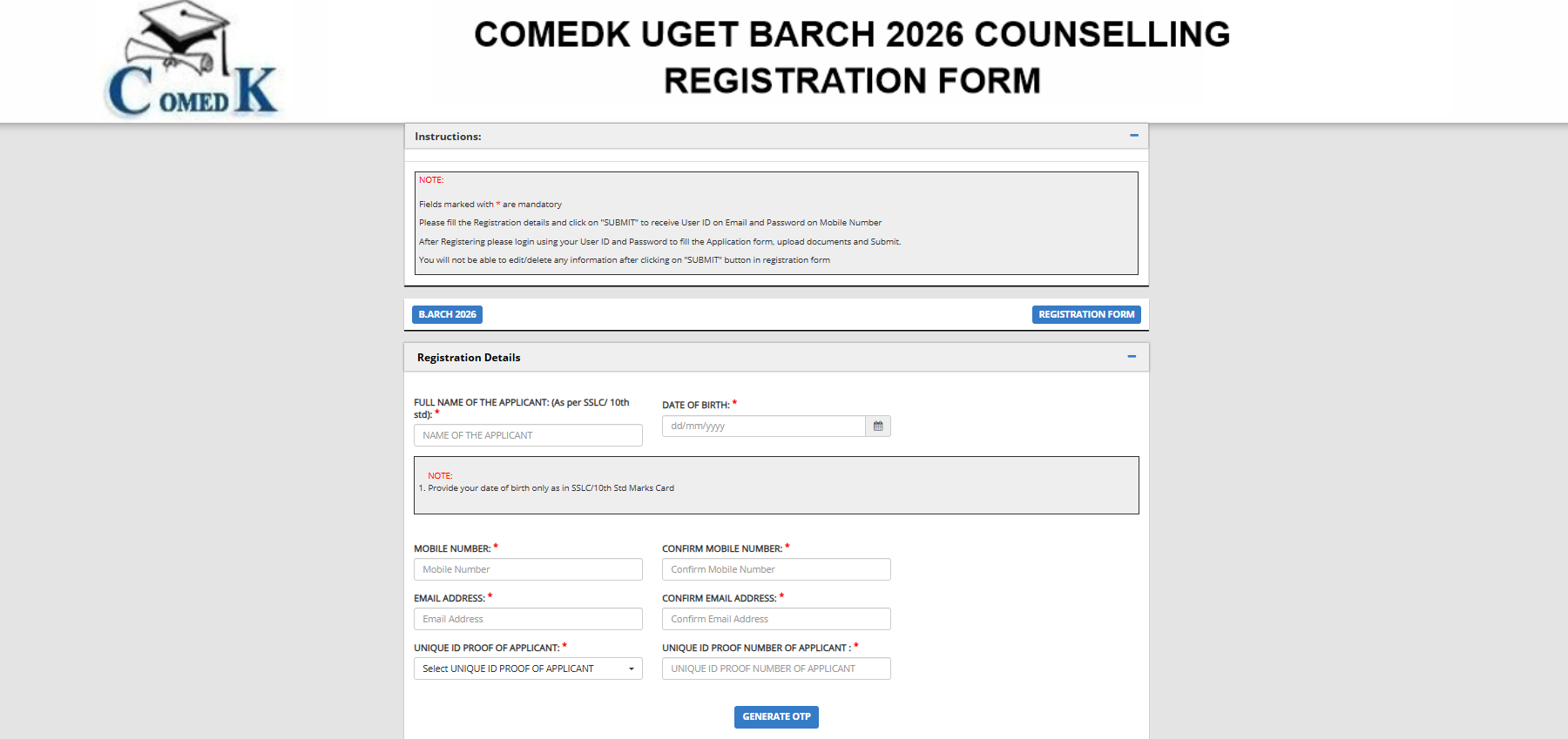 COMEDK BArch Counselling 2026 Registration Started; Upload Documents by June 29 at comedk.org