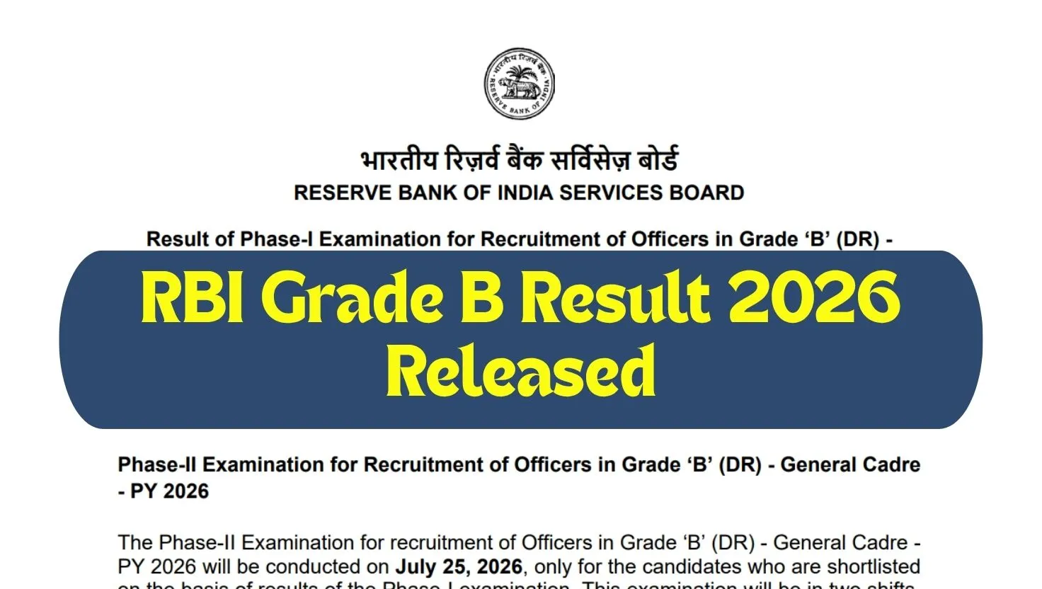 RBI Grade B Result 2026 Released at rbi.org.in: Download Phase 1 Merit ...