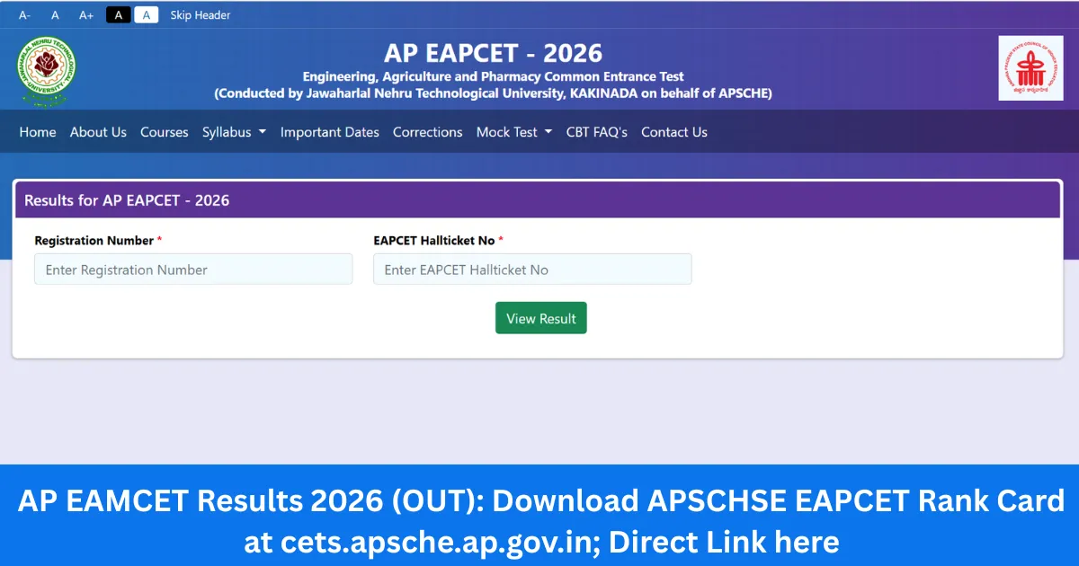 AP EAMCET Results 2026 OUT Download APSCHSE EAPCET Rank Card At Cets AP EAMCET Results 2026 OUT Download APSCHSE EAPCET Rank Card At Cets