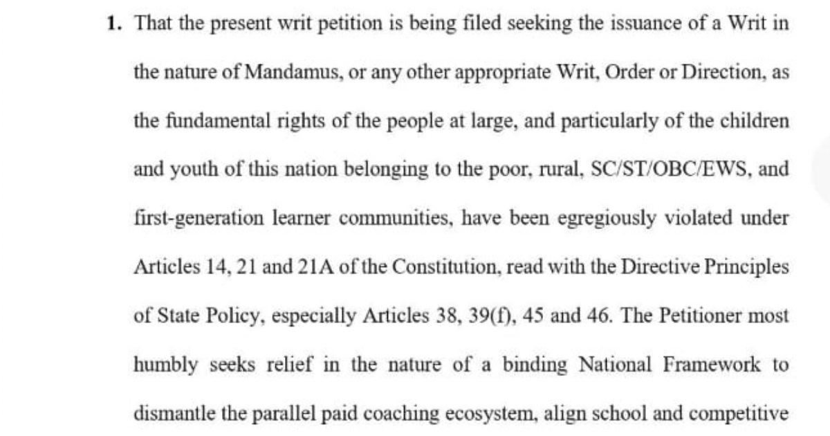 Supreme Court PIL Challenges India’s Coaching Raj and Dummy Schools