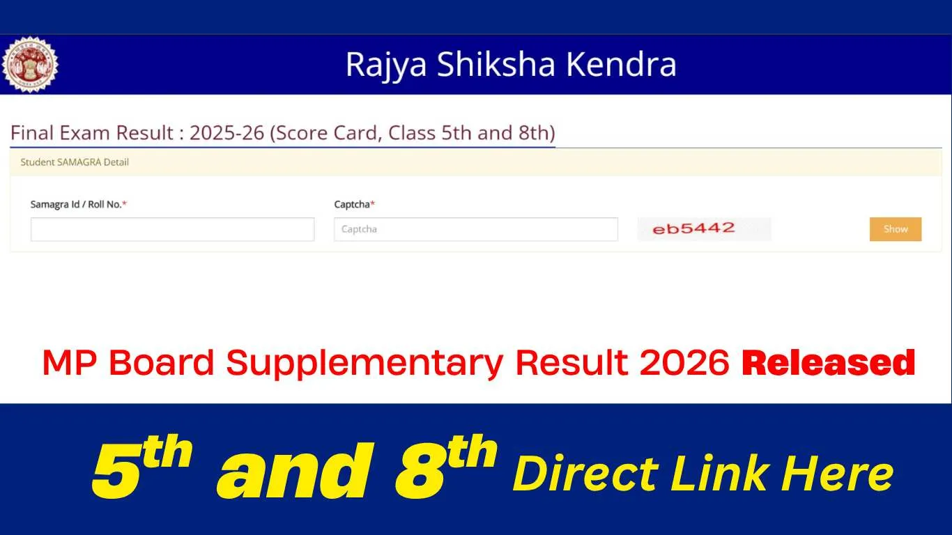 MP Board Supplementary Result 2026 Released: Download Class 5th, 8th RE-Exam Result at rskmp.in; Direct link here