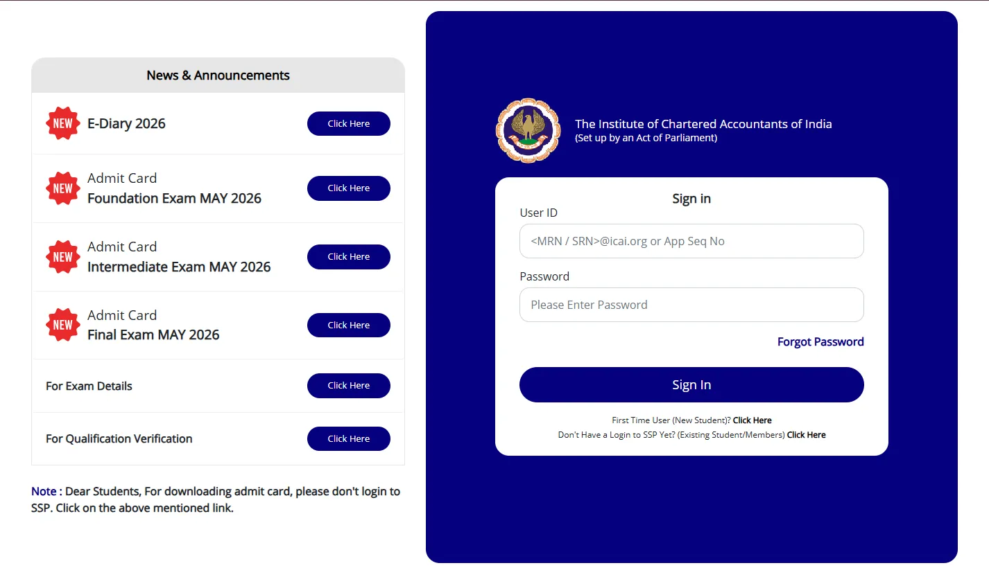 ICAI Foundation, Intermediate, and Final Registrations Begin for September, November 2026 Exams at icai.org