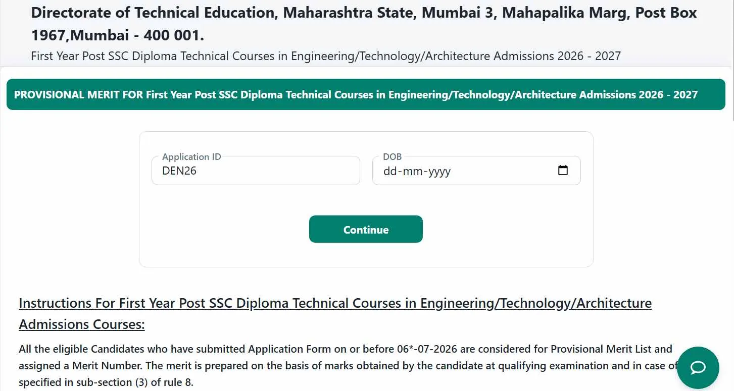 DTE Maharashtra Polytechnic Merit List 2026 Released at poly26.dtemaharashtra.gov.in; Direct link here